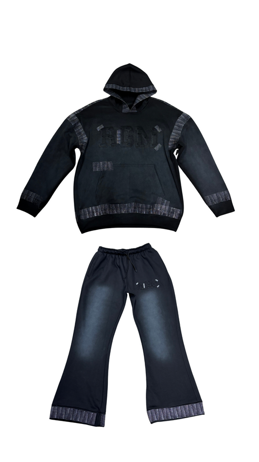 Motley Denim Stitched Sweatsuit